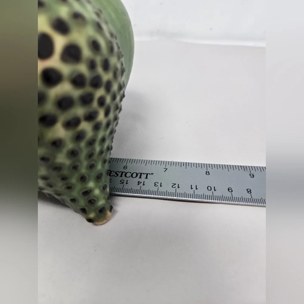 Unique One Of A Kind Ceramic Vase Tulip Shape Top 3D Polka Dots Of Green 3 Legs